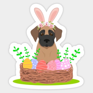 Great Dane Puppy with Bunny Ears and Easter Basket with Eggs Sticker